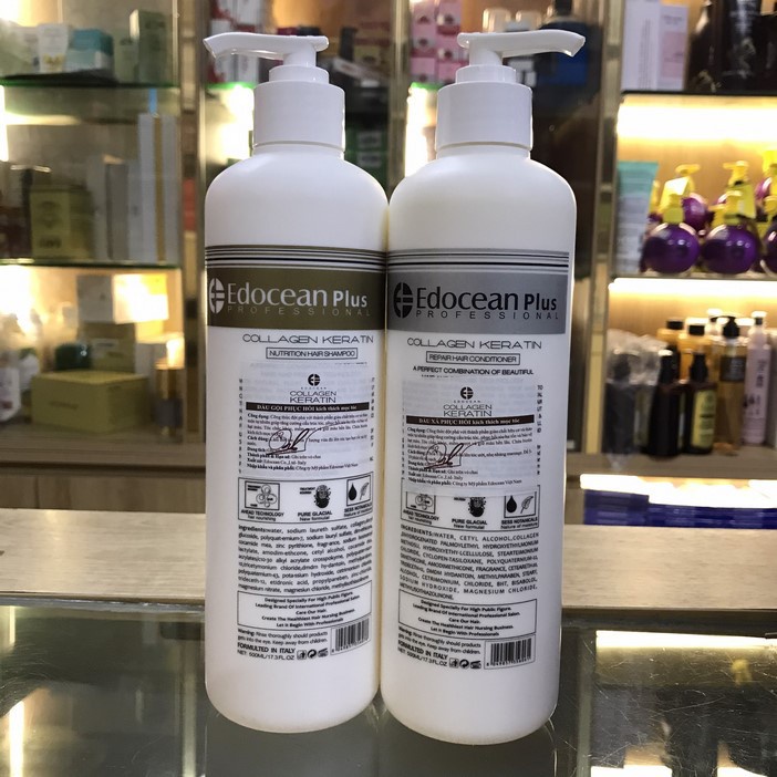 Cặp Dầu Gội Xả Keratin Collagen Edocean Plus 1000ml. Phục Hồi Tóc Khô Xơ, Hư Tổn. Giảm Rụng Và Kích Thích Mọc Tóc.