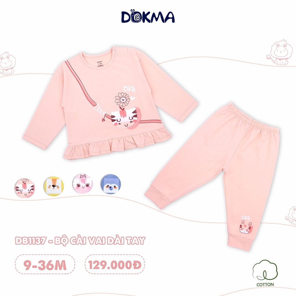 Bộ dài tay cài vai bé trai bé gái Dokma - chất cotton Mỹ mềm mát, thoát khí