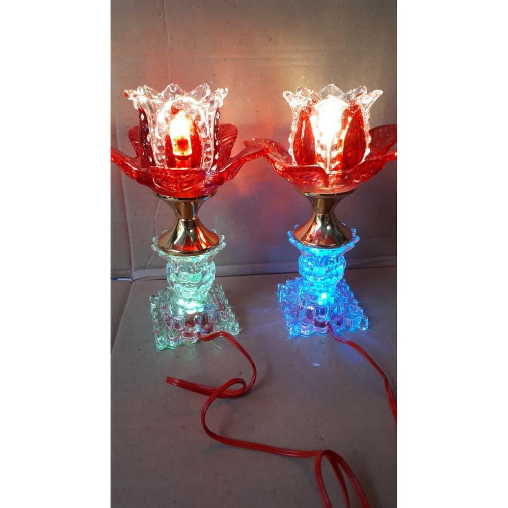 2 ĐÈN THỜ 1 BÔNG THỦY TINH PHA LÊ ĐỔI MÀU CAO CẤP 20Cm
