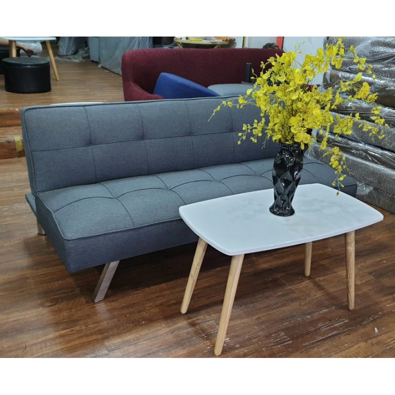 Ghế sofa bed màu xám lông chuột + bàn salon chữ nhật