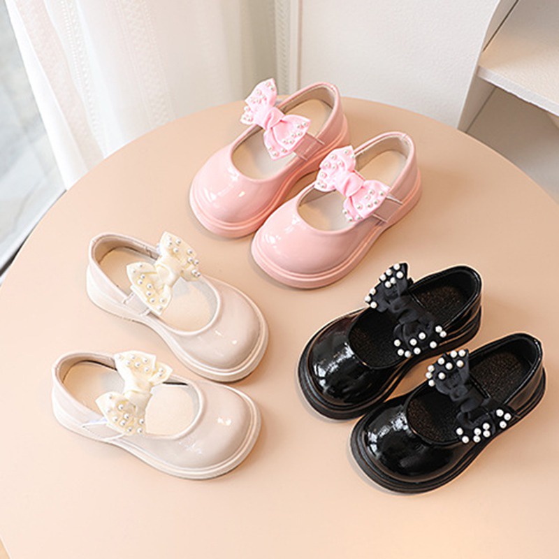 Giày Búp Bê Da Đính Nơ Dễ Thương Cho Bé Gái
