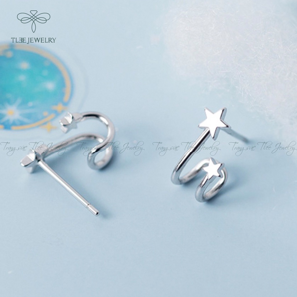 Khuyên tai bạc nữ TLEE sao kép xoắn basic nữ tính NCJ B0104