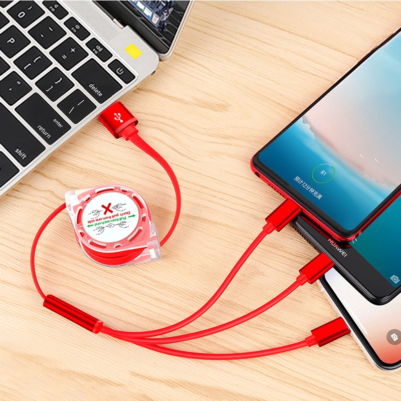 Dây cáp sạc USB Type C Lightning Micro USB mở rộng 2.4A 3 trong 1 hỗ trợ sạc nhanh cho iPhone Android