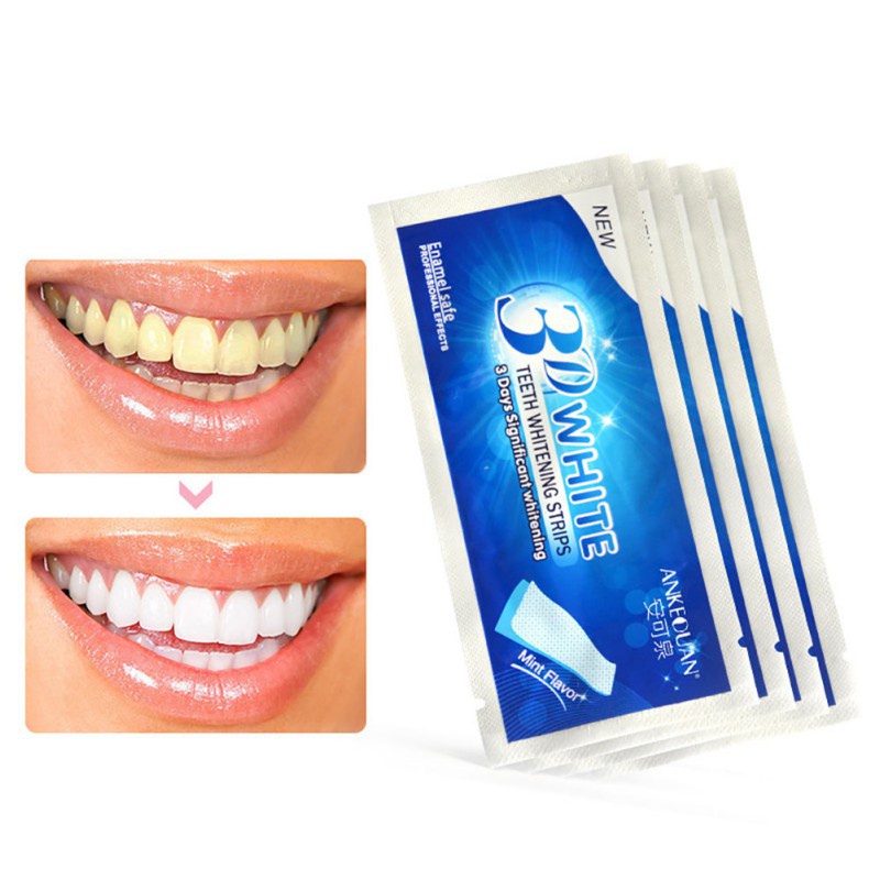 [Hàng mới về] Miếng gel dán làm trắng răng ANKEOUAN 3D đàn hồi gấp đôi chăm sóc vệ sinh răng miệng