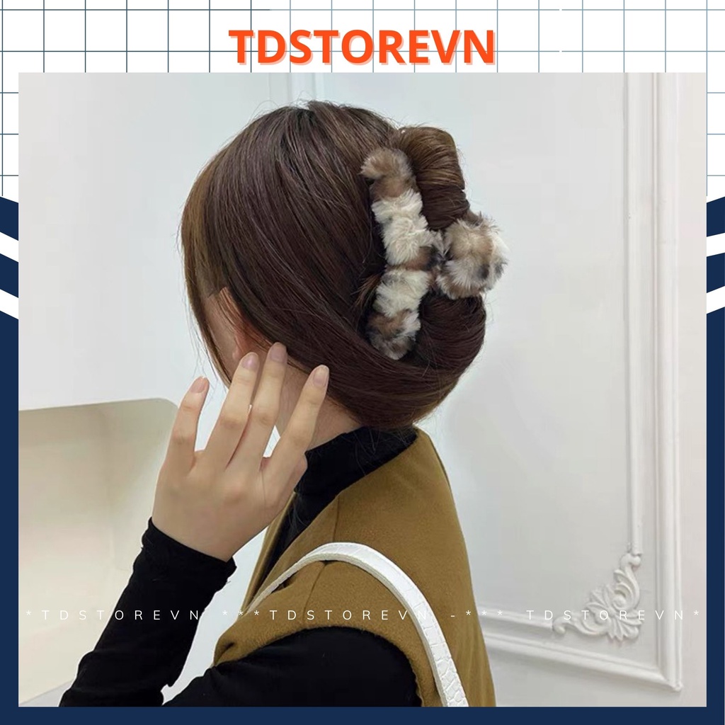 Kẹp tóc lông thỏ màu loang giả kiểu kẹp cua nhựa phong cách Hàn Quốc - TDSTOREVN TD88