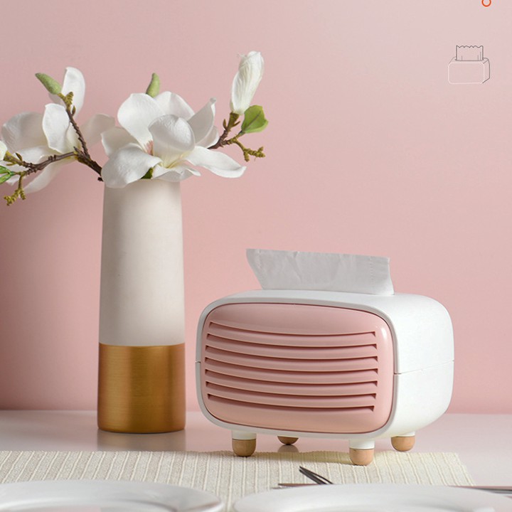 HCM -  Hộp đựng khăn giấy mẫu máy cassette radio phong cách retro pastel siêu kute