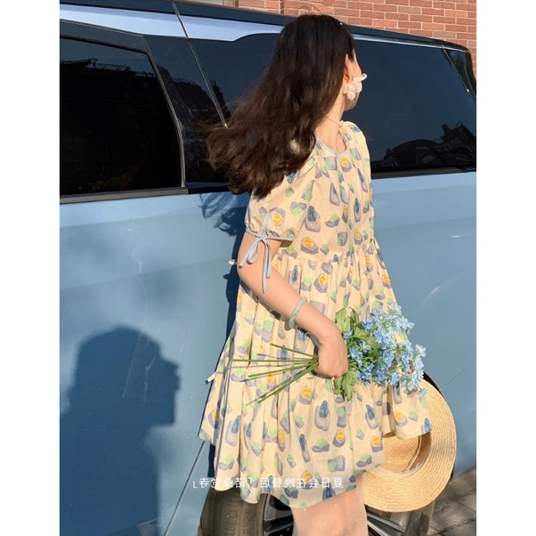 Váy hoa nhí ~ váy họa tiết đá 🌺 tay phồng ngọt ngào mang hơi hướng retro