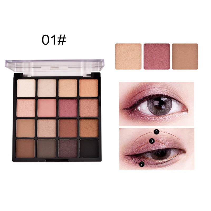 [Hàng mới về] Bảng phấn mắt 16 màu lấp lánh chống thấm nước trang điểm lâu trôi
