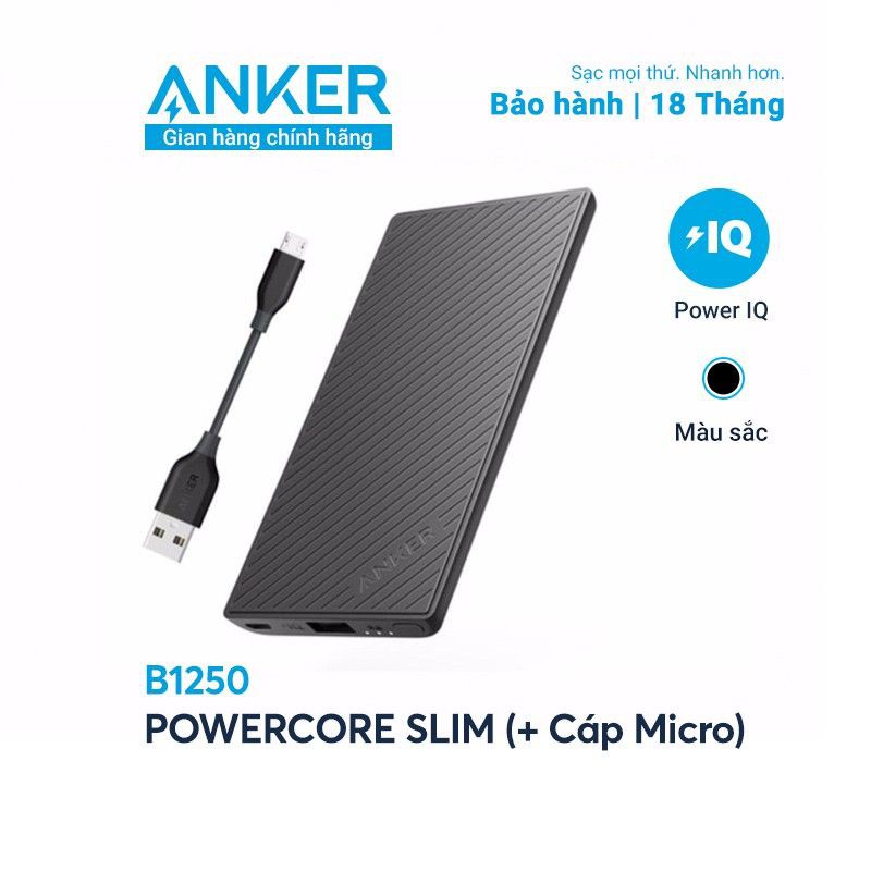 Pin sạc dự phòng ANKER PowerCore Slim 5000 kèm cáp MicroUSB dài 10cm - B1250H12