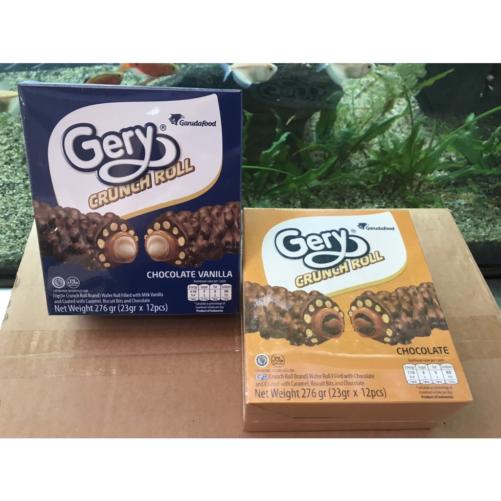 Bánh Gery Ống Vani Crunch Roll Chocolate Vanilla Hộp 276g (23g x 12 cái-xanh)