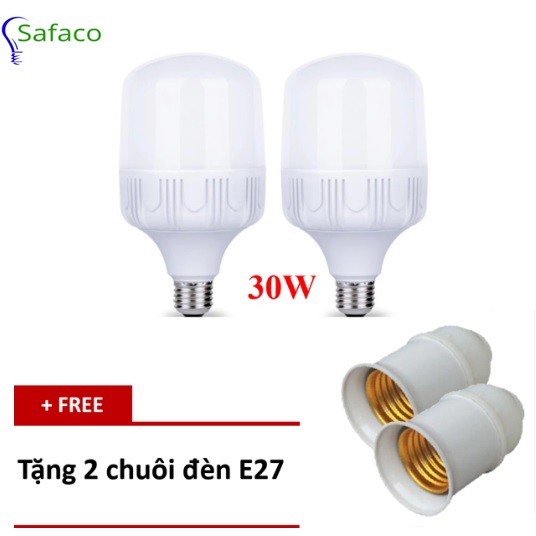 Bộ 2 Bóng đèn Led trụ 30W Siêu sáng tiết kiệm điện + tặng 2 chuôi đèn E27