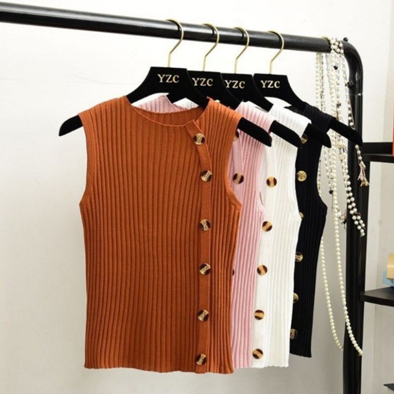 Áo croptop len cổ tròn không tay thời trang | BigBuy360 - bigbuy360.vn