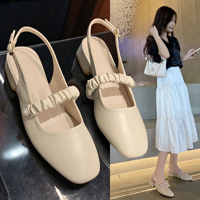Xăng đan Cao Gót Đế Bằng Phối Khóa Gài Thời Trang Trẻ Trung Cho Nữ