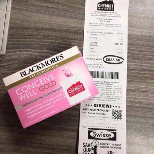 Viên dưỡng tăng khả năng thụ thai 56 viên-  PRE-CONCEPTION  CONCEIVE  WELL GOLD BLACKMORES  - ĐỦ BILL , DATE XA