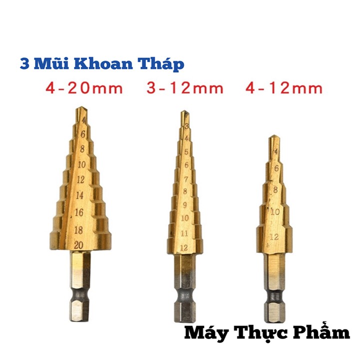 Bộ 3 mũi khoan bước, mũi khoan tháp 4-32