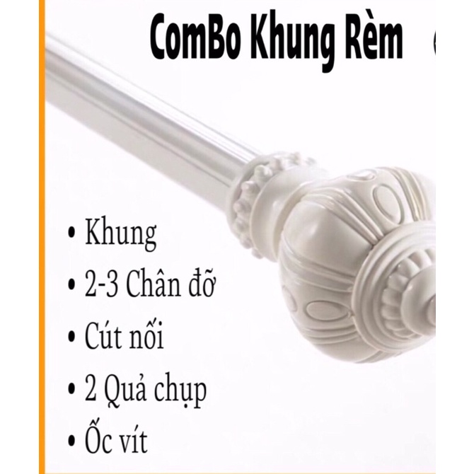 Bộ PHỤ KIỆN treo rèm vải 1 lớp: thanh suốt, đầu bịt và trụ đỡ tường Quý Nhân