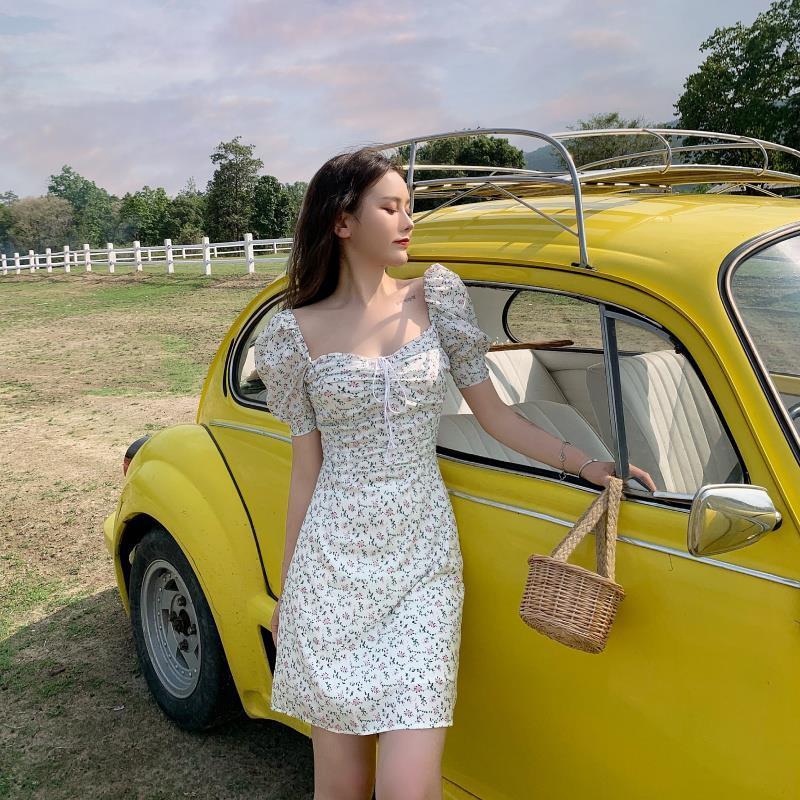 Đầm Voan Hoa Ngắn Tay Xinh Xắn Phong Cách Retro Dành Cho Nữ