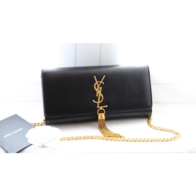 Túi đeo chéo cầm tay Clutch khoá vàng da mịn màu đen hàng cao cấp fullbox có hộp