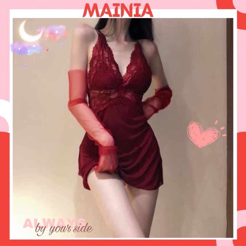 [Tặng Kèm Chíp] Đầm Ngủ Ren Voan Xuyên Thấu Dây Chéo Lưng Sexy Gợi Cảm Mainia Shop