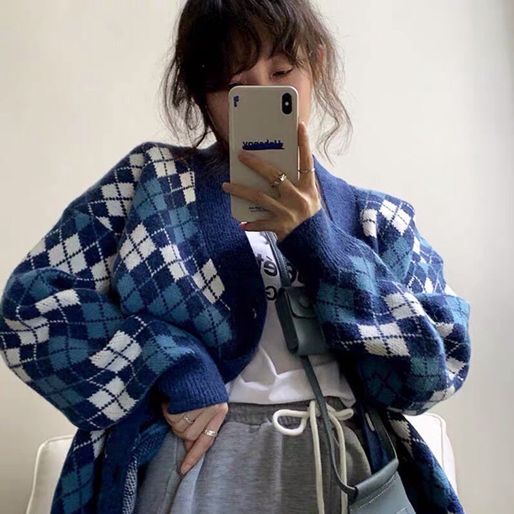 Áo cardigan len họa tiết quả trám nhỏ phối khuy Ulzzang (hàng QC) - Ảnh thật cận chất