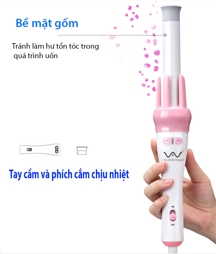 [SHOP MỚI - GIÁ SỈ][GIÁ SỈ] Máy uốn tóc tự động xoay 360 độ Vivid & Vogue- Máy làm lọn tóc xoăn sóng nước thông minh