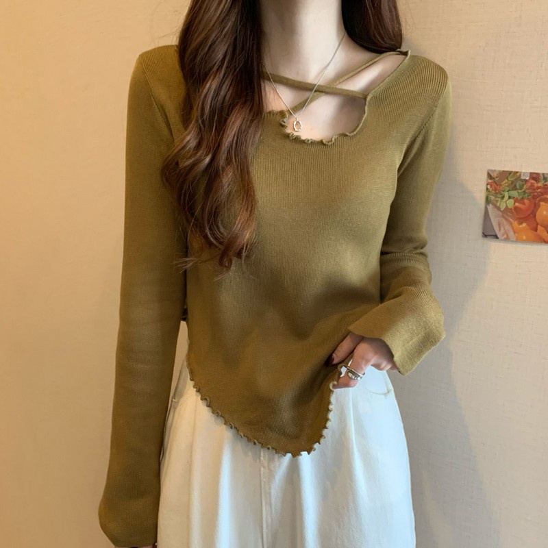 Áo ZHELIHANGFEI dệt kim tay dài thiết kế độc đáo phong cách cá tính cho nữ