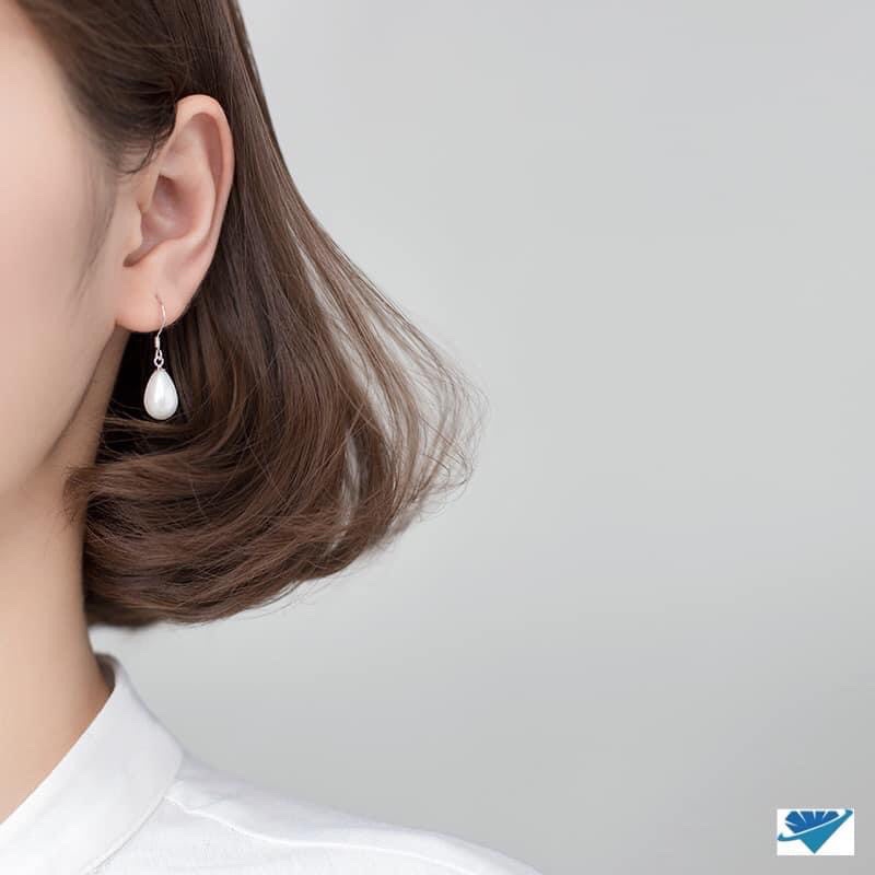 Bông tai bạc nữ gắn hạt châu/ Khuyên tai bạc Bibi silver / BBS