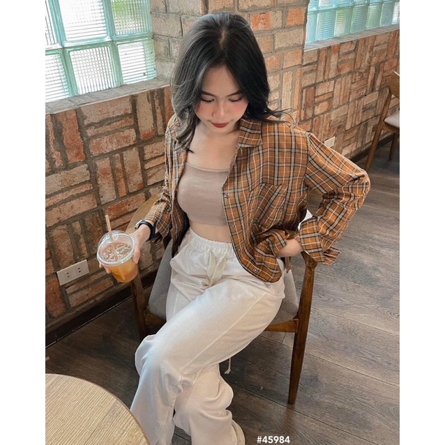 Áo sơmi cổ vest 1túi tay dài caro