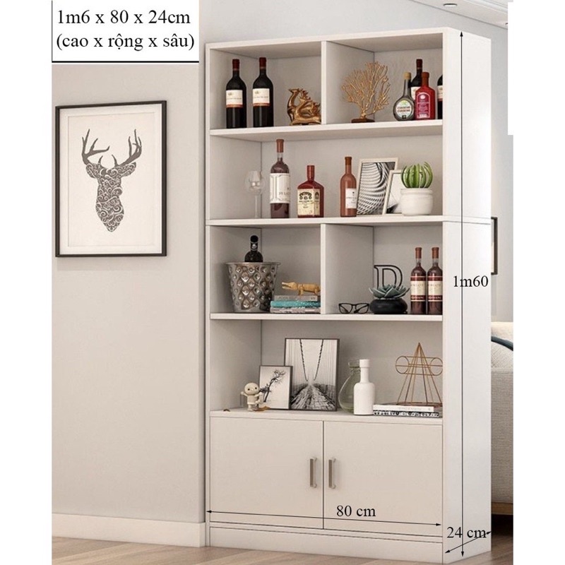 Tủ sách gỗ, vách ngăn, giá để đồ 5 tầng có ngăn tủ decor trang trí gỗ MDF phủ Melamin -  HANT
