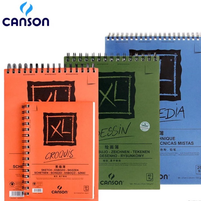 Giấy Canson XL vẽ chì, dạ marker, nước (dòng có nét đứt)