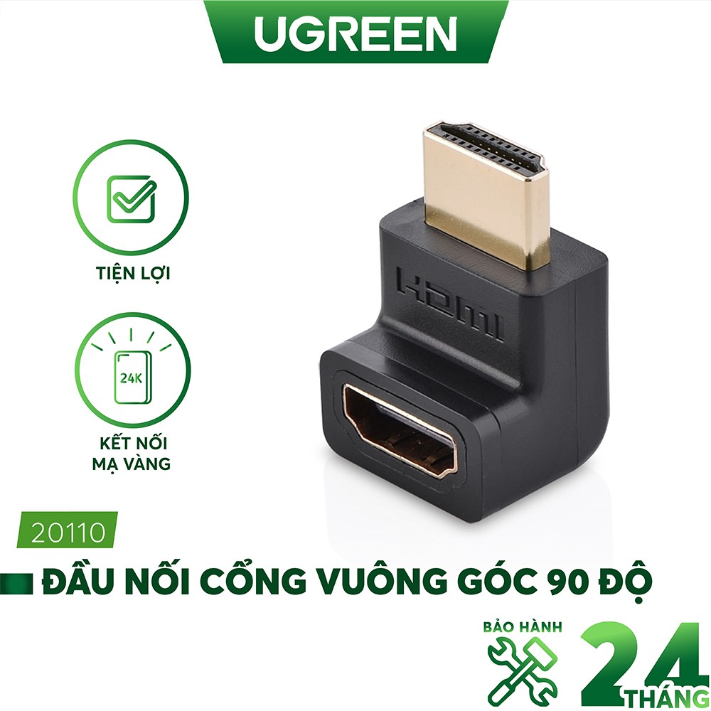 Đầu nối cổng HDMI male sang HDMI female vuông góc 90 độ - UGREEN 20110 - (màu đen)