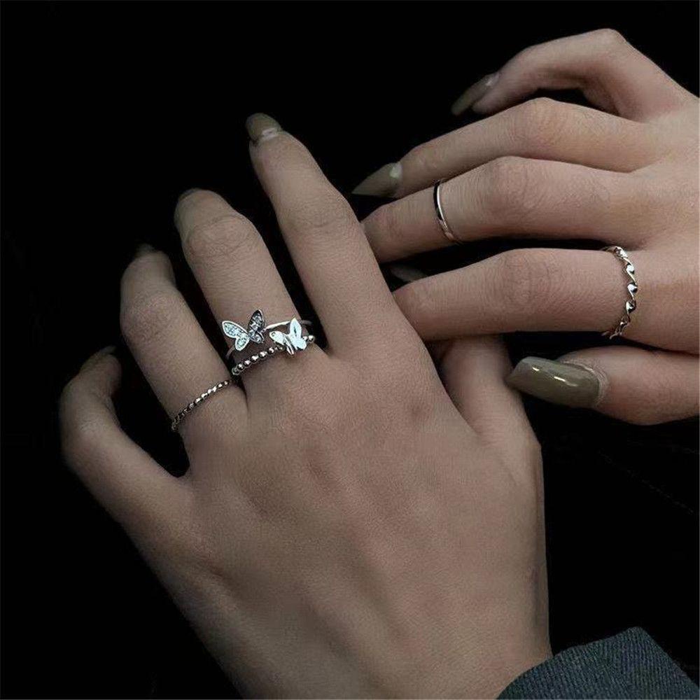 SUSANS 4Pcs/Set Korean Fashion Women Rings Set Punk Statement Opening Female Ring Jewelry Sets Adjustable Hip Hop Simple Butterfly