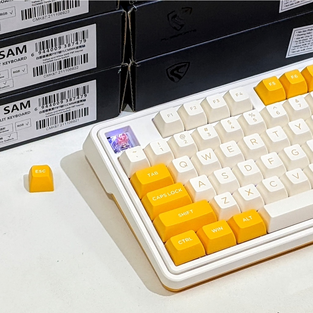 Bàn phím cơ FL-Esports CMK87 Yellow and White RGB/ Hotswap/ 3 mode chính hãng BH 12 tháng