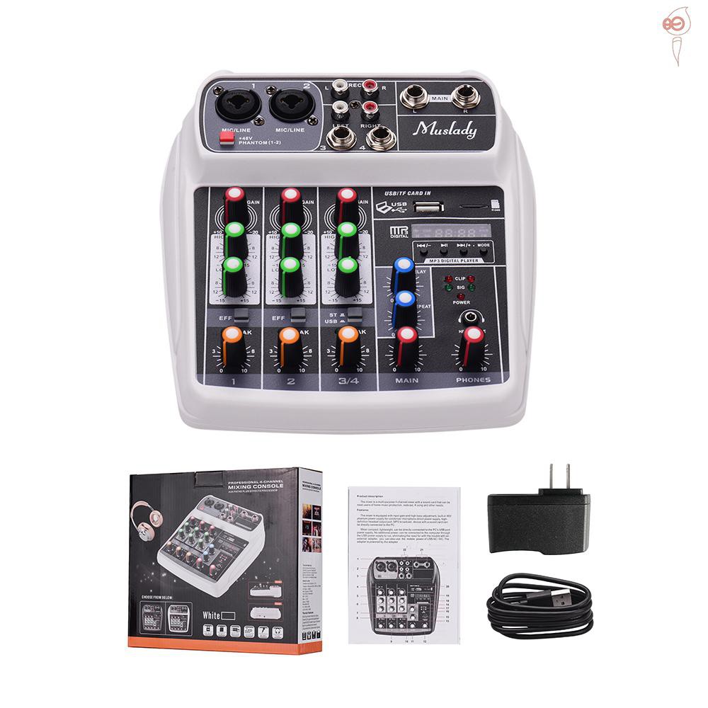 X&S Muslady AI-4 Compact Mixing Console Digital Audio Mixer 4-Channel BT MP3 USB Input +48V Phantom Power for Music Recording DJ Network Live Broadcast Karaoke