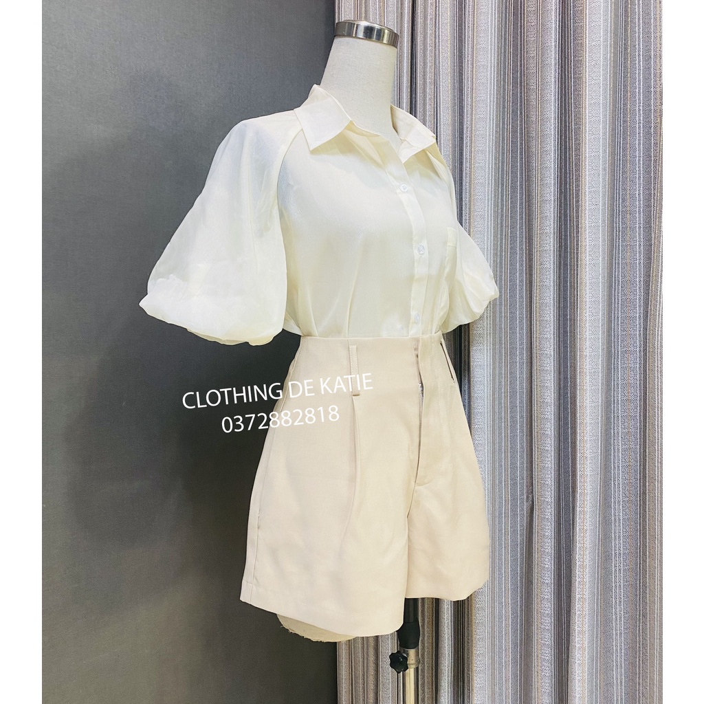 ÁO SƠ MI NGẮN TAY BỒNG VOAN TƠ BÓNG