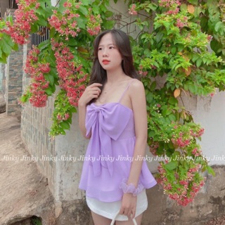 [ẢNH THẬT] Áo nơ màu tím hai dây xoè áo nơ ngực màu tím Blossom Top