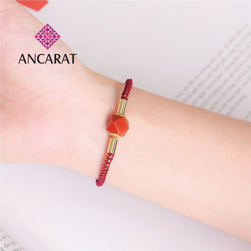 Vòng tay dây vải phối charm ngọc bọc vàng cao cấp phong thủy - Ancarat