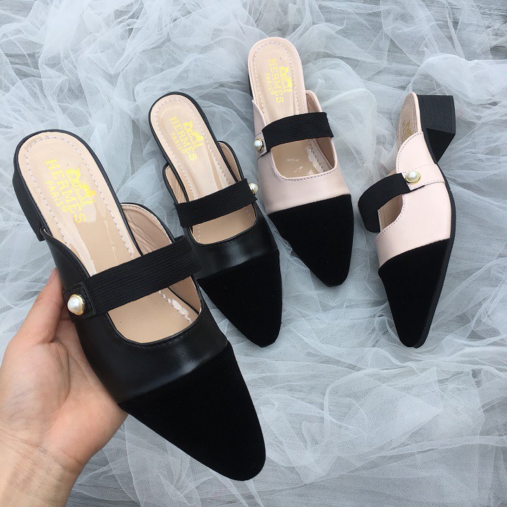 Giày sục pha màu đính khuy ngọc cao cấp | BigBuy360 - bigbuy360.vn