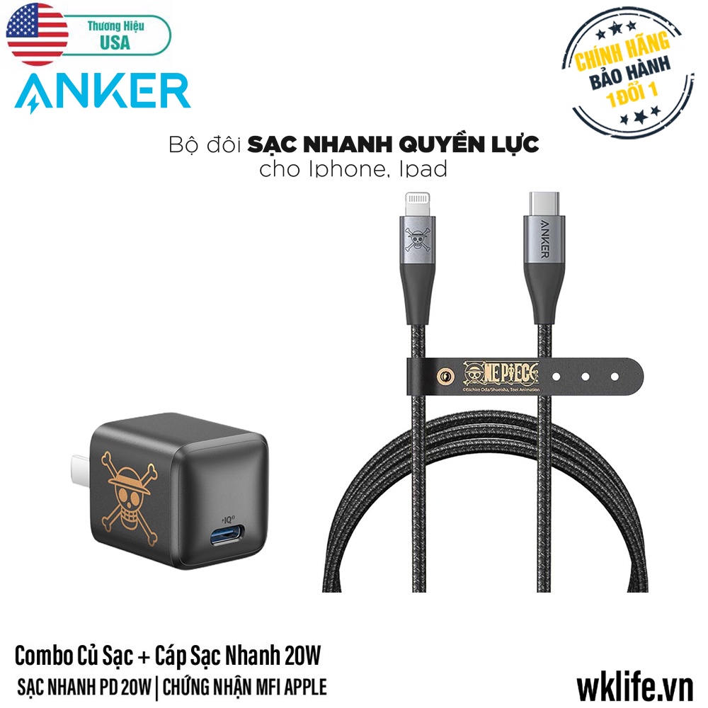 Combo Bộ Sạc Nhanh 20W Anker One Piece Luffy Bảo Hành 12T