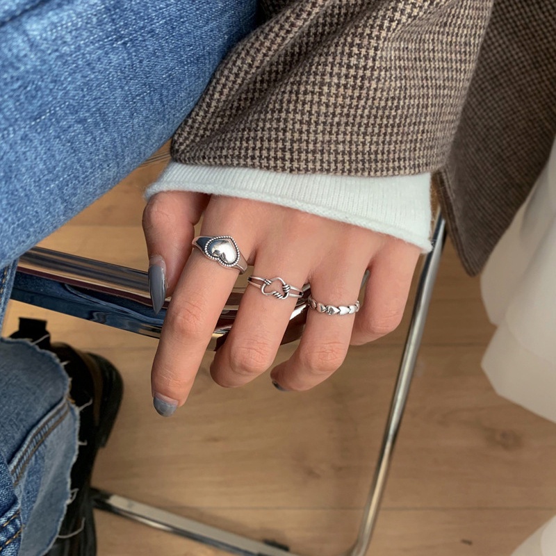 Bộ 3 cái nhẫn bạc hình trái tim đáng yêu cho nữ