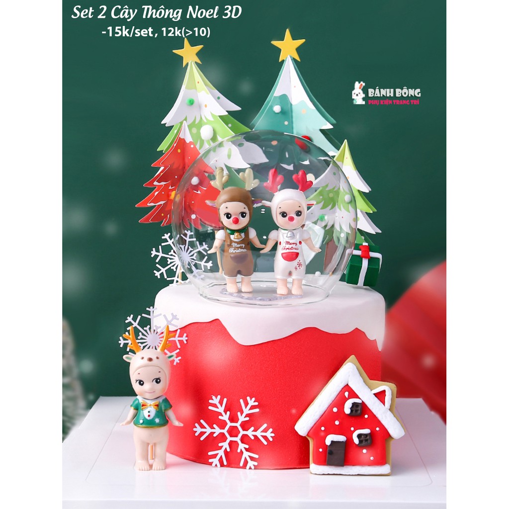 Set Cắm Lá Cây Xanh 3D trang trí Bánh Kem Sinh Nhật Cây Thông Cây Noel Phụ Kiện Sinh Nhật