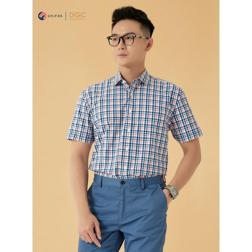 Áo sơ mi nam DGCs ngắn tay họa tiết kẻ trẻ trung, chất Cotton thoáng mát thấm hút tốt SASNBB16M