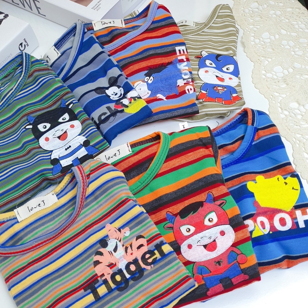 Bộ Cotton Mùa Hè Áo Kẻ Ngang Chất vải Mát Lạnh Nhiểu Màu sắc Họa Tiết Cho Bé 6 Màu B1010