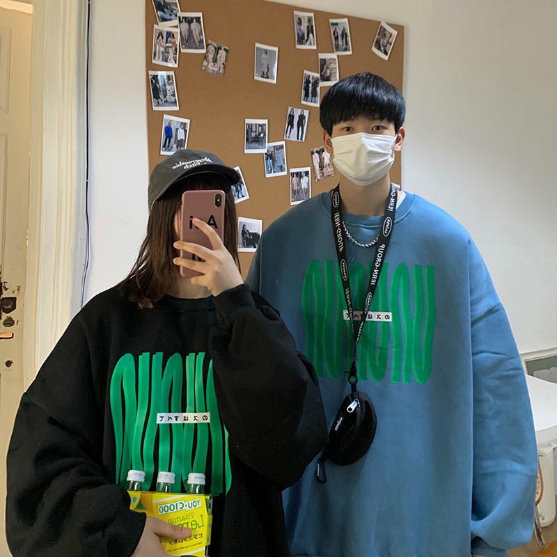 [ Mã 12FASHIONSALE1 giảm 10K đơn 50K ] Áo sweater tay dài cổ tròn dáng rộng phong cách thời trang mùa thu cho nam nữ