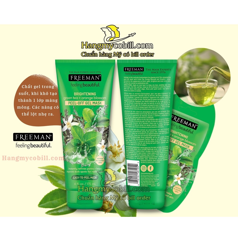 Mặt nạ trà xanh hoa bưởi Freeman Brightening Green Tea + Orange Blossom