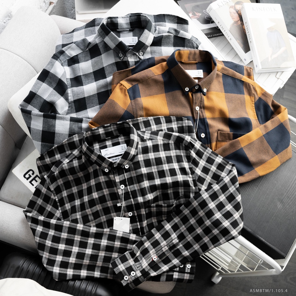 Áo Sơ Mi Caro Nam Flannel Bentino Form Rộng Chất Vải Dạ Mỏng Dài Tay Kiểu Dáng Basic