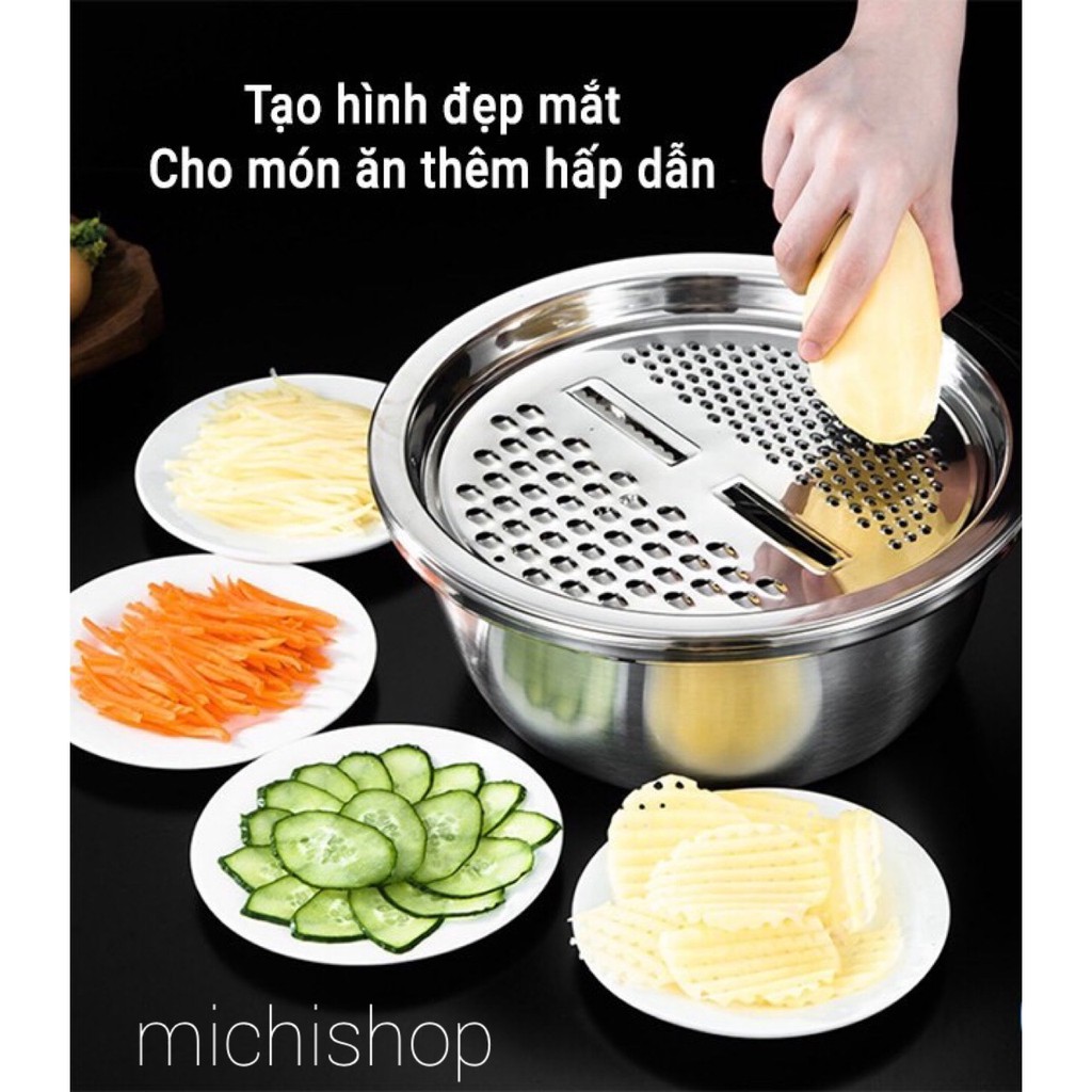 Rổ Nạo Rau Củ Đa Năng 3 In 1 Inox 304 Không Gỉ, Bộ Rổ Nạo Siêu Tiện Ích Nhà Bếp - MS124