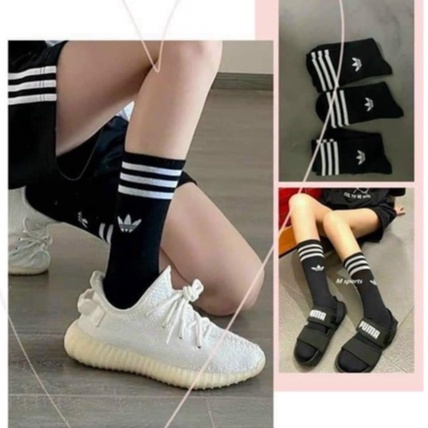 LỐ 10 ĐÔI TẤT CỔ CAO KẺ MỘT MÀU LOGO THƯƠNG HIỆU CHO NAM VÀ NỮ