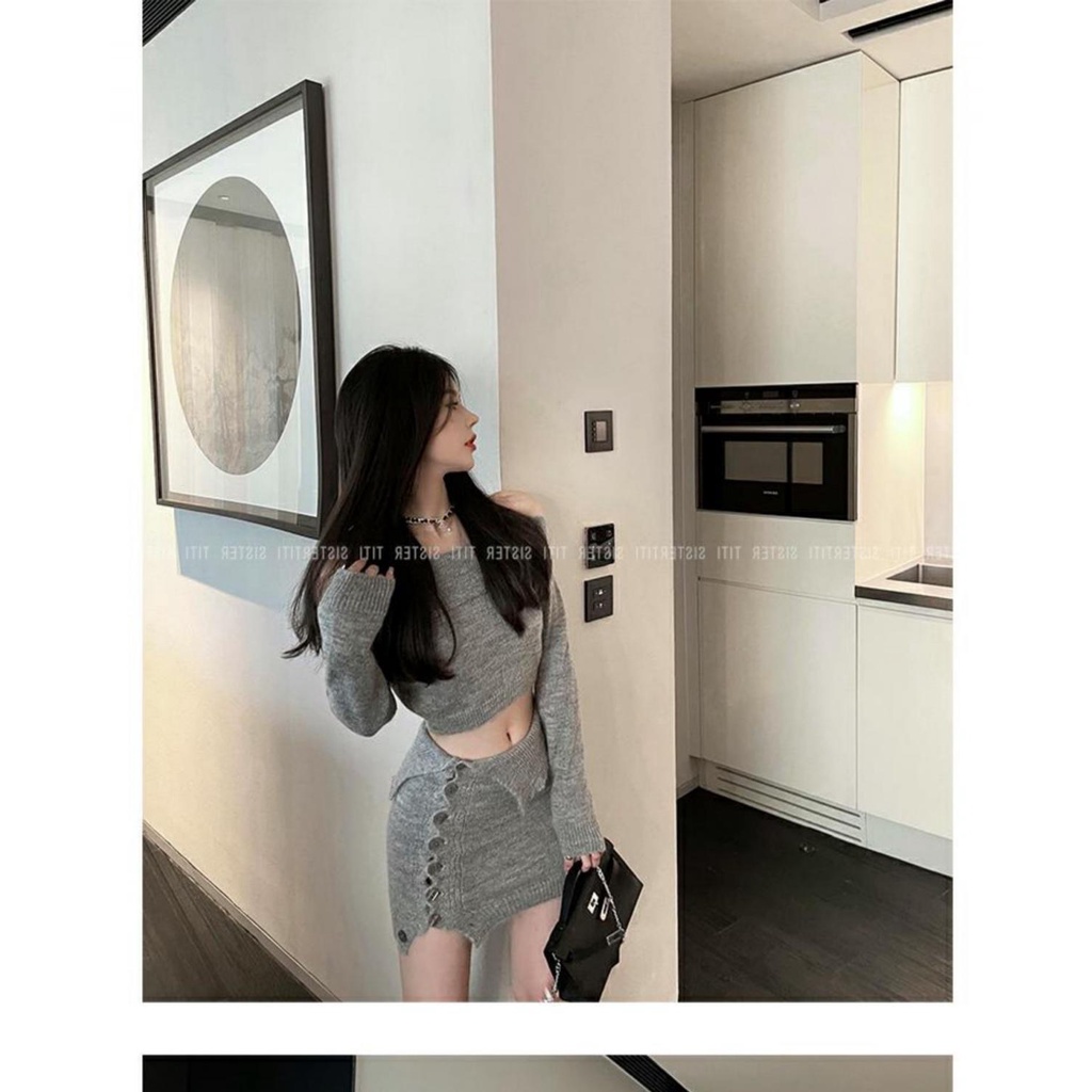Set áo trễ vai và chân váy xẻ tà thời trang quyến rũ cho nữ