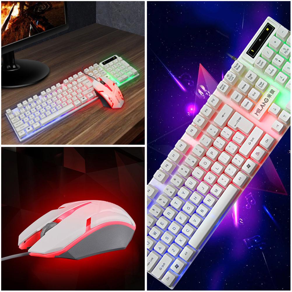 TZ Bộ bàn phím chơi game có dây USB có đèn nền LED Bộ chuột chơi game và Bộ bàn phím dành cho người chơi game